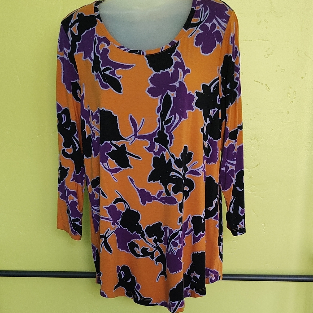 JM Collection Orange and Purple Floral Tunic